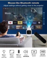 GLR K2  Pan-Tilt Lambalı Projeksiyon 4K Destekl Bluetooth 5.2 Android 11.0 Otomtik Odaklamalı Akıllı Taşın+pili projeksi - 1